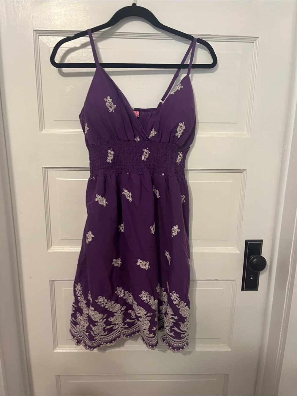 Purple Embroidered Spaghetti-Strap Dress